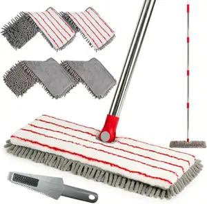 Microfiber Flat Floor Mop for Cleaning, Dual-Sided Flip Dust Mop with 4 Washable Pads, for Wet & Dry Use, Extendable 62'' Handle with Scraper, Suitable for Hardwood, Laminate, Vinyl, Tile Kitchen Floors