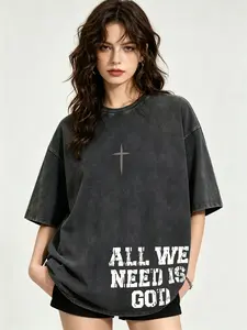 Christian shirt inspiring faith in God and Jesus. Extra-large retro cross pattern T-shirt. Rustic washed top.