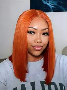Ginger Orange Color Straight Bob Wig 13x4 Transparent Lace Frontal Human Hair Wig for Women Wig 180% Density