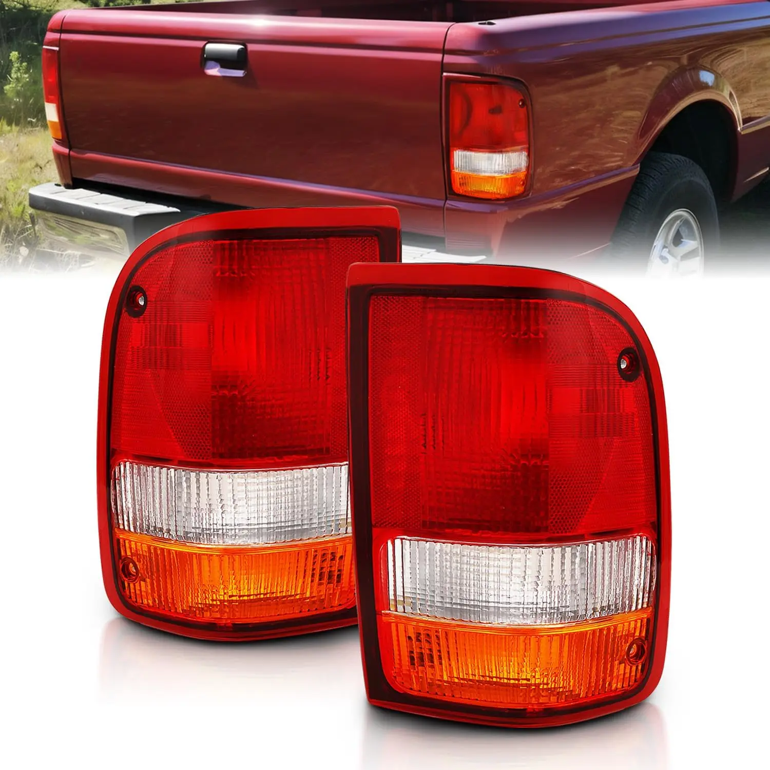 AmeriLite for 1993-1997 Ford Ranger Red Factory OE Style Replacement Taillight Brake Lamp Set - Passenger and Driver Side