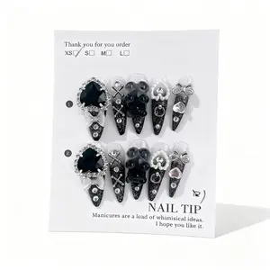 10pcs, TRUTH AMOR Mine-Style Y2K Hot Girl Sweet-Spicy Nails, Handcrafted Nails with Cross, Gothic Heart, Bow & Bear, Glitter Nails, Nail Art Design, Ultra-Thin, Removable Press-On Nails, Must-Have for Parties, Dates, Music Festivals, Daily Wear