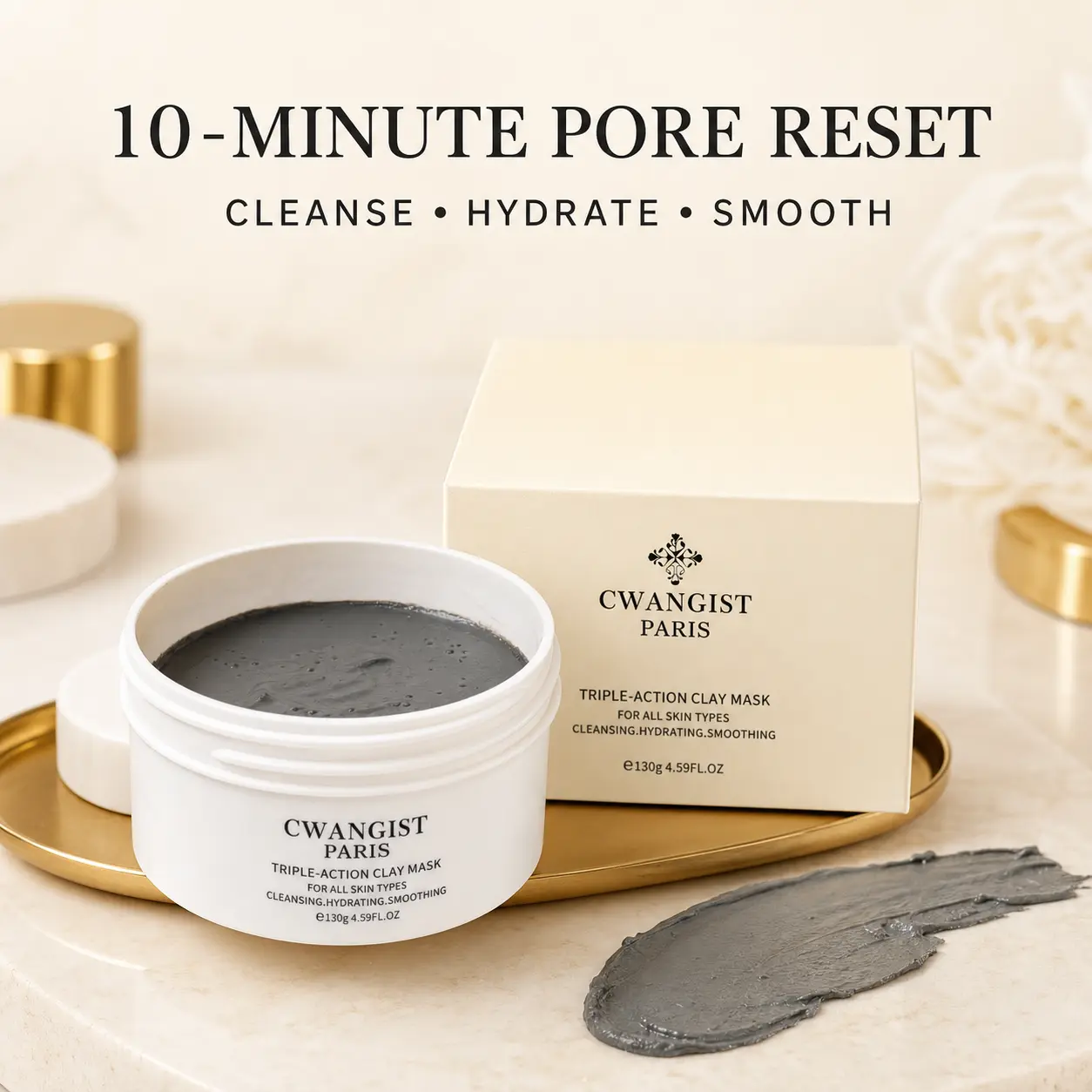 CWANGIST PARIS French Lab-Developed Clay Mask for Oily & Combination Skin, Paris Triple-Action Detox • Smooth • Balance 10-Minute Weekly Reset, 4.59 fl oz