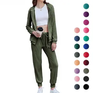 Women's Casual Velour Tracksuit Set Full Zipper Hoodie & Workout Pants Velvet Sweatsuit Jogging Suits XS-XXL