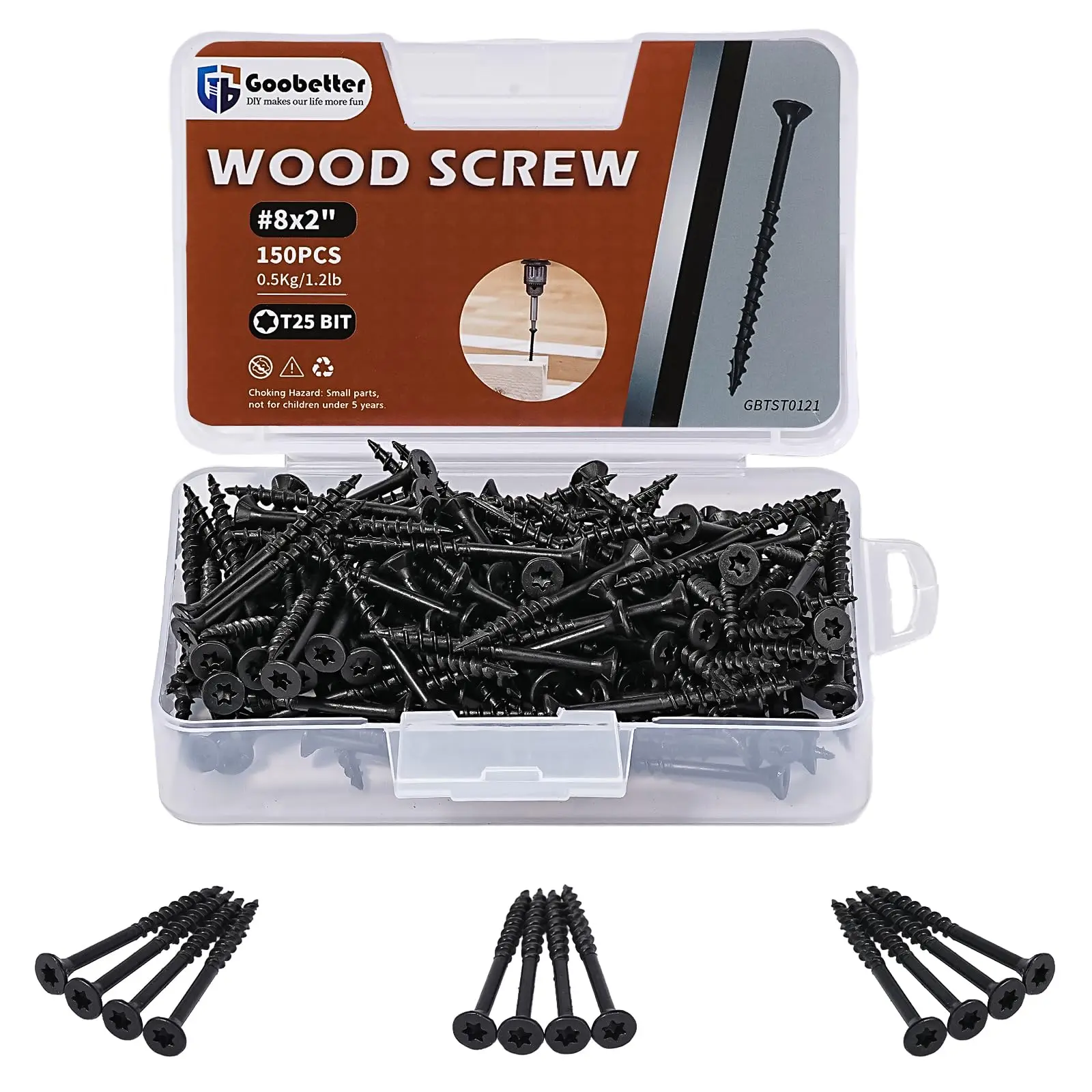 150 400PCS Black Countersunk Head Wood Screws Carbon Steel screw set