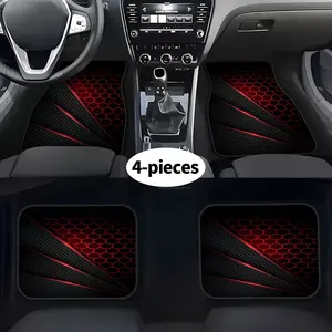 4 Piece Geometric Line Pattern Car Floor Mats, Trendy Durable Easy Clean, Suitable for All Cars, Fashionable Auto Accessories Gift