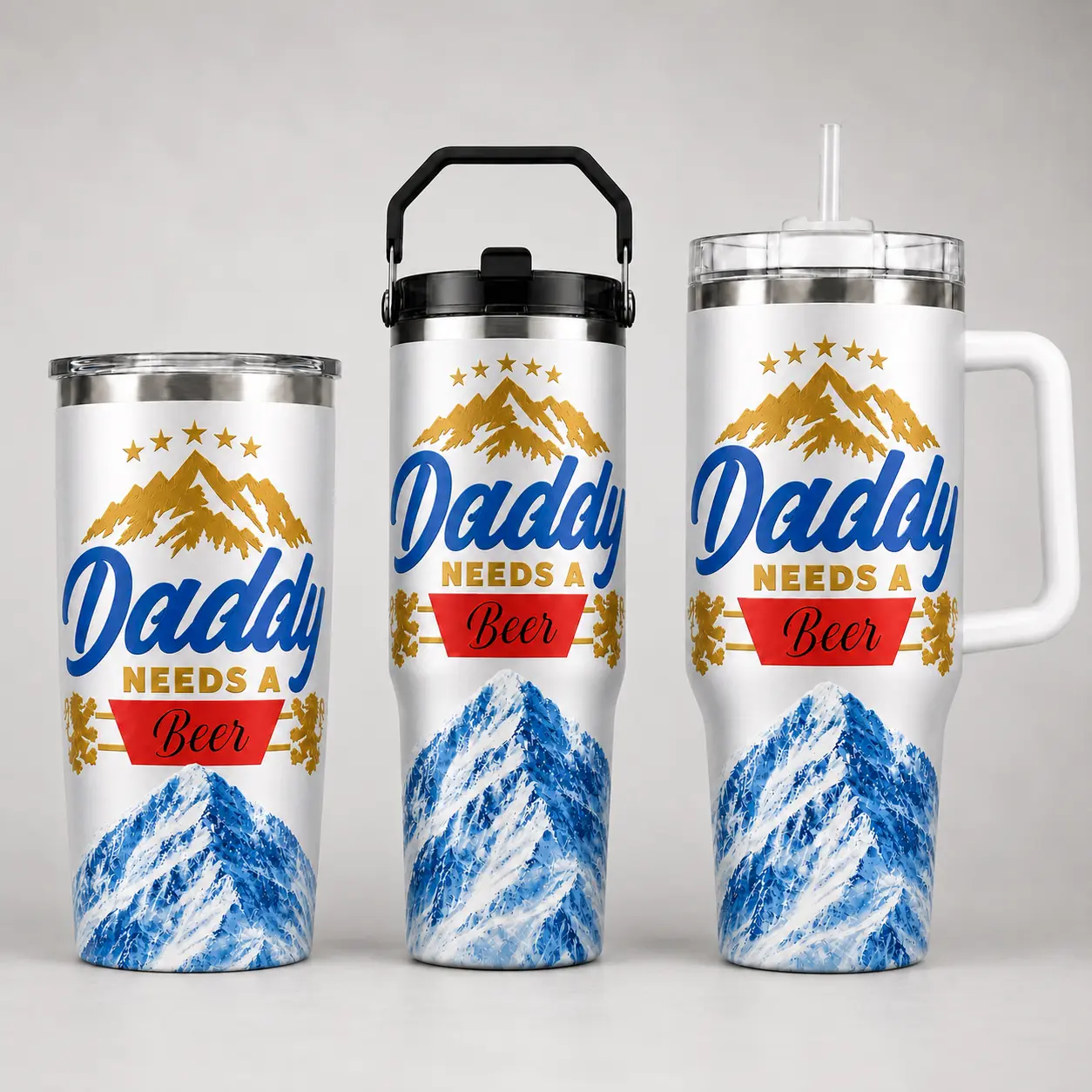 Durable, stylish insulated tumbler; stainless steel cup with straw and spill-proof lid; trendy office drinkware; fun gift for Dad.