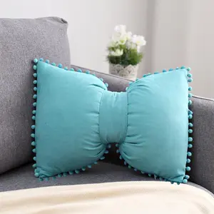 SKXKJ Boho Decorative Throw Pillow Covers with Pom Poms Soft  Pillow Cases Bow  Pillow Covers 14 x 20 Cushion Case for Bed Couch Living Room Decor Turquoise