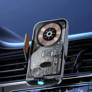 punk Style Auto Retractable 15w intelligent induction car fast wireless charging Quick charger holder Stand for Smartphone Grey phone mount anywhere magnetic phone mount Led Lights universal accessory