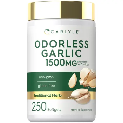 Carlyle Odorless Garlic Softgels 1500mg | 250 Count | Non-GMO, Gluten Free Extract Supplement
