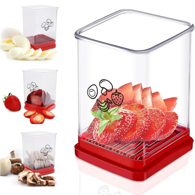 Quick Push-Type Fruit Slicing Tool Clear Cup Design Stainless Steel Blade Cutter for Strawberry Banana Egg Salad Home Kitchen Use