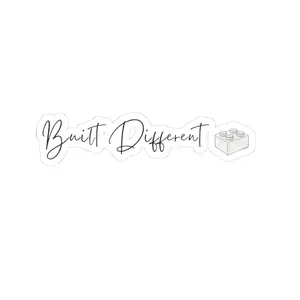 'Built Different' Script Kiss-Cut Sticker — Minimalist Laptop Decal with Lego Icon