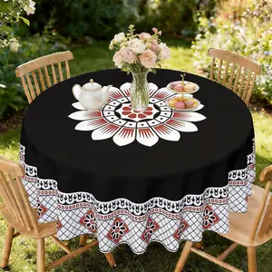 Traditional Hand-Drawn Floral Round Tablecloth, 120g/m² Polyester, Furniture Protector, Party Decor, Hotel Restaurant Home Use