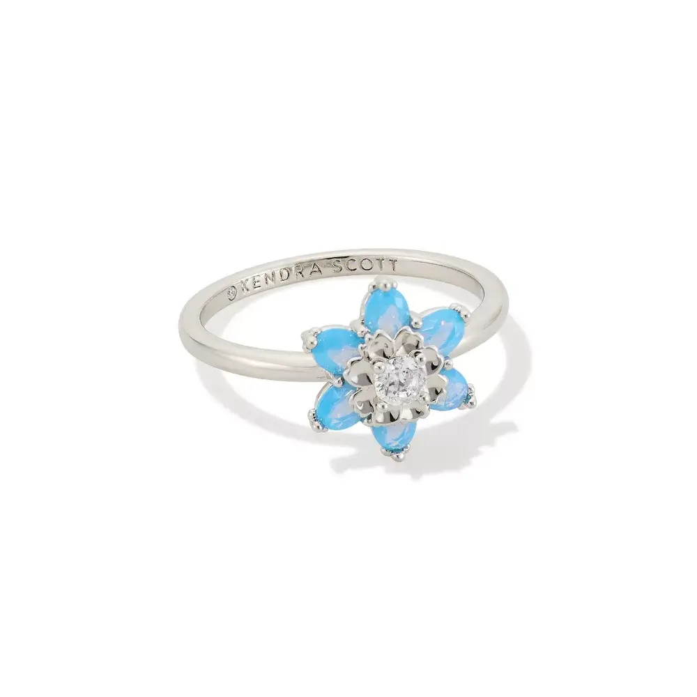 Kendra Scott Alyssa Band Ring - Rhodium/Light Blue Opalite Crystal Size 8