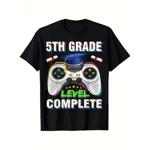 Summer t Shirts 5th Grade Graduation 2025 Gaming T-Shirt - 5th Grade Level Complete Video Game Controller & Diploma Design - Soft 180gsm Unisex Tee for & (Sizes S-XXXL) - 2025 Promotion Gift