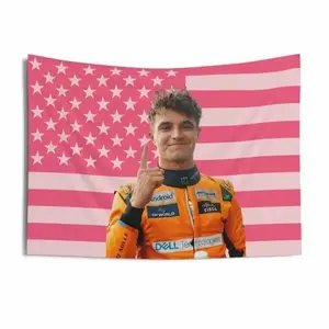 Lando Norris Pink American Flag Tapestry, aesthetic room decor, funny room decor, Lando Norris gift Cotton Decorative 40X30In boy room decor