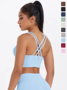 Women's Cross Strap Sports Bra, Solid Color Breathable Comfortable Sports Bra, Ladies Sportswear for Indoor Outdoor Wear, Strappy Workout Bra, Workout Clothes Women