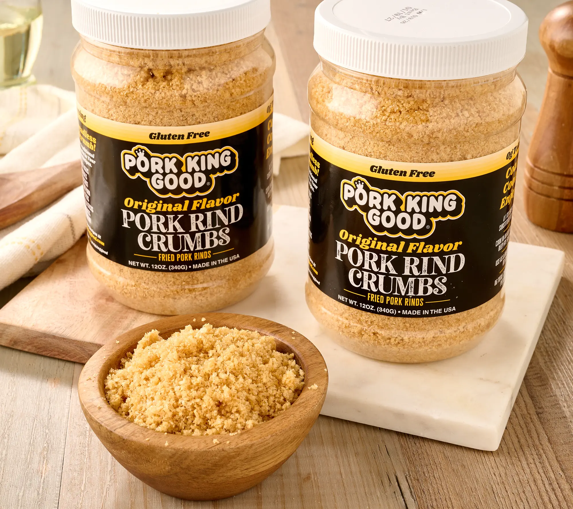 Pork King Good Set of (2) Jars Pork Rind Crumbs Pork King Good Set of (2) Jars Pork Rind Crumbs