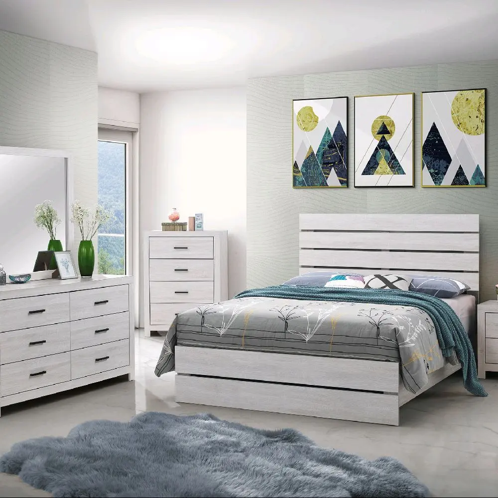 Brantford Design Soid Wooden Queen Size Bedroom Set with Modern White Finish and Storage Drawers