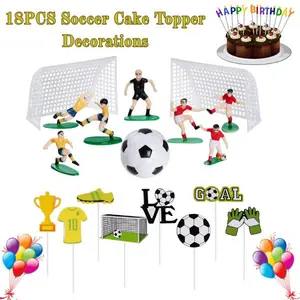 18PCS Soccer Cake Topper Decorations – Soccer Ball Cupcake Toppers & Player Figures for Soccer Birthday Party, Sports Theme Party Supplies for Boys & Men