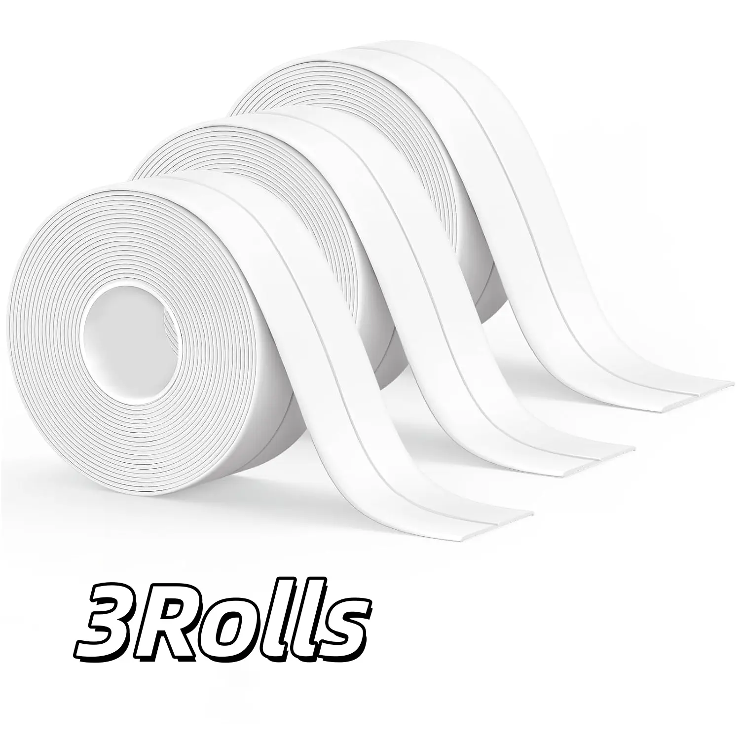 White Caulk Tape 3rolls ，for Bath & Kitchen,Caulking Tape for Bathroom Caulking White Self Adhesive Caulk Strip,tub Surround,Toilet Bowl Stick on Gel,Kitchen Countertop (1.5in x 10.5ft)