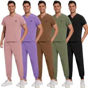 New Men's Hand Washing Suits, Pet Hospital Doctor V-neck Short-sleeved Work Clothes, Nursing Home Split Set, Spa Beauty Suit, Nurse Uniform