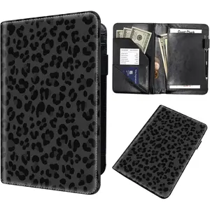 Server Book for Waitress Waiter Server Organizer with Zipper Pocket PU Leather Waitstaff Book Wallet with Card Slot Guest Check Holder Black Leopard Print