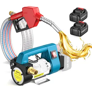 Fuel Transfer Pump Battery-Powered: 12 GPM Electric Diesel Transfer Pump with 2 x 21V 4.0Ah Batteries, Portable Cordless Pump Kit with Auto Shut-Off Nozzle & 2x6.6 FT Hoses for Diesel Kerosene