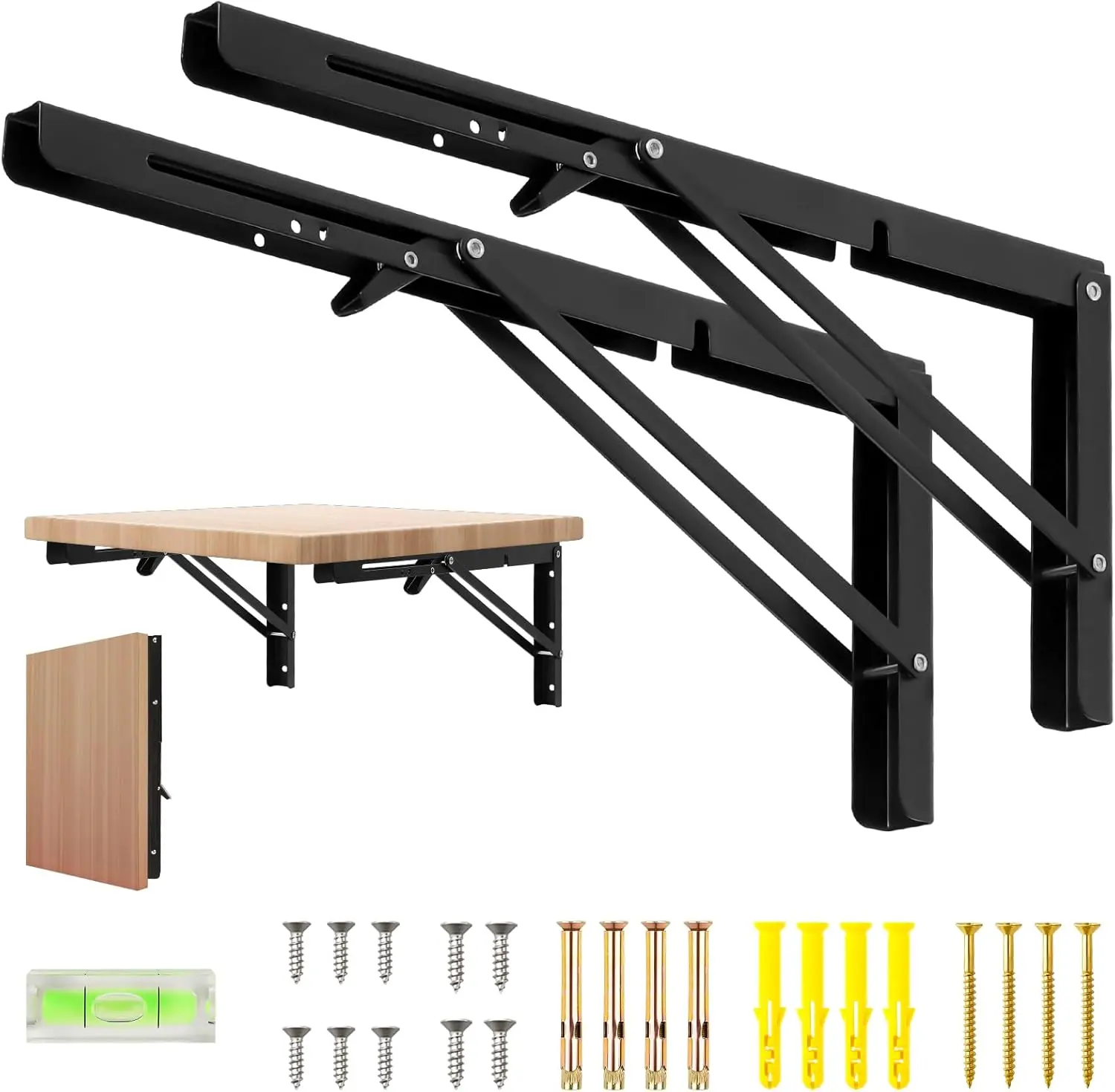 16 Inch Folding Shelf Brackets, 2 Pack Shelf Bracket Wall Mounted| Duty Cold-rolled, Collapsible Saver, Supports Up To 132, Screws and Included