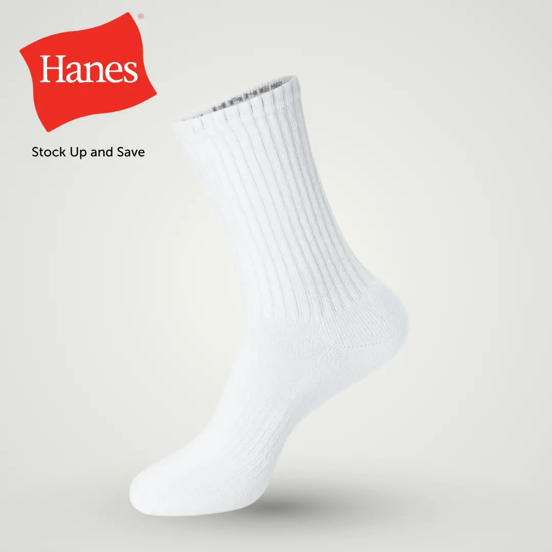 Hanes 6-PACK Unisex Socks, Crew — Plain Socks — Moisture Wicking, Cushioned PWS184 Hanes 6-PACK Unisex Socks, Crew — Plain Socks — Moisture Wicking, Cushioned PWS184