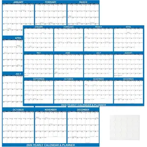 2026 24" x 36" Dry Erase Wall Calendar Jan 2026 to Dec 2026 12 Month Large Annual Yearly Wall Planner for Office School Blue