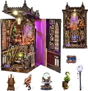 Book Nook Kit for Adults DIY Miniature Dollhouse 3D Wooden Puzzle Bookend with LED Light Unique Creative Book Nook Design