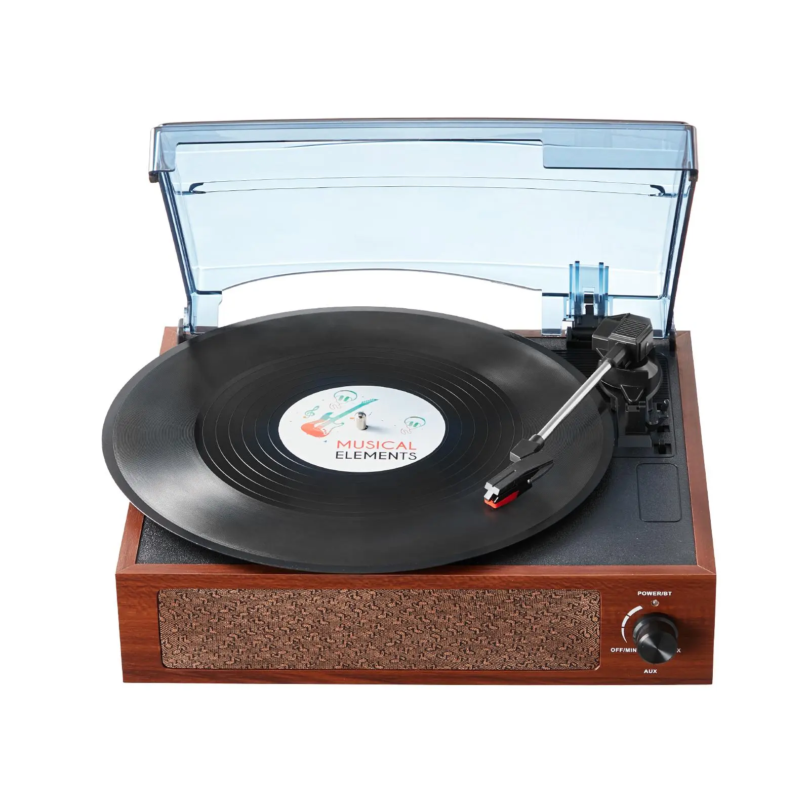 VEVOR Belt-Driven 3-Speed Turntable with 5W Stereo Speakers, Magnetic Cartridge, Shockproof Design, Automatic Stop, 33/45/78 RPM, Bluetooth/Aux In/RCA Output, for 7/10/12 in Vinyl Records, Automatic Power Off