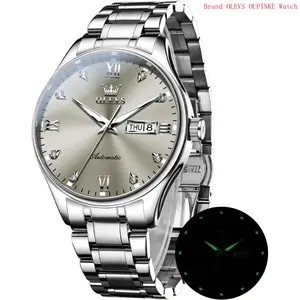 Brand OLEVS Automatic Watches for Men Self Winding Mechanical Wristwatch Luxury Business Stainless Steel Luminous Waterproof Calendar Watch