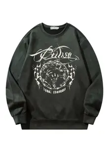 Men's Autumn New Trendy Fashion Casual Round Neck Pullover Sweatshirt, American Retro Dark Skull Print, Versatile Long Sleeve Top