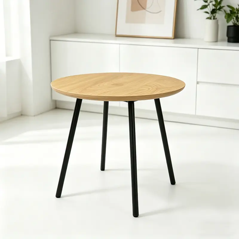 Modern round-edge side table with metal legs, compact corner industrial design for bedrooms and living rooms, suitable as a sofa base and ideal for small spaces