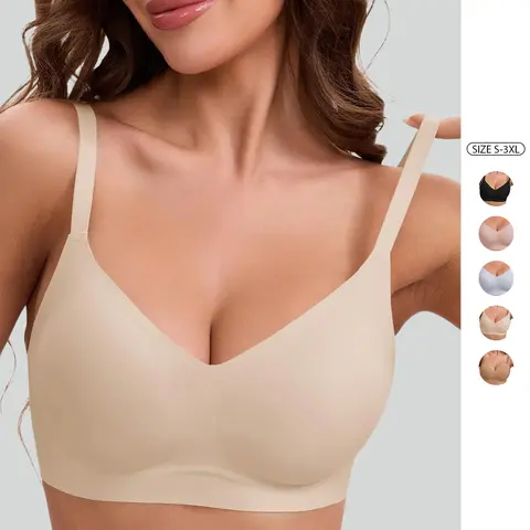 Imily Bela Womens Comfortable Wireless Bras Push Up Bralettes Seamless Tshirts Bras Deep V Everyday Bras Womenswear