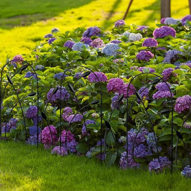 Arifaro Metal Decorative Garden Fence Border, 32 in.H x 19.5 in.W (10 Panels, Total Length 16 feet) No Dig Fence Rustproof Wrought Iron Landscape Fencing for Flower Bed, Trees, Black