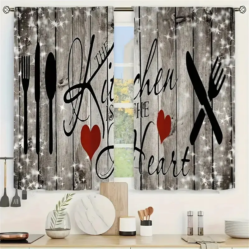 Cartoon Digital Printing Window Curtain Wood Grain Half Curtain Door Curtain Coffee Curtain Kitchen Sink Cabinet Dust Curtain