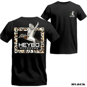 Double-sided Print Design Black Roundneck Tshirt |         Flying Mallard Graphic Tees For Waterfowl Hunters |         Outdoor Sport Menswear |         Tropical Classic Crewneck Shortsleeve |         Stylish Casual  Cotton Streetwear