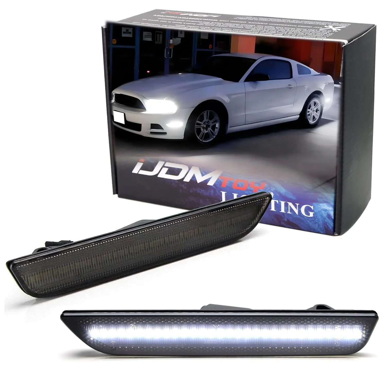iJDMTOY OE-Spec Red Lens White Full LED Rear Side Marker Light Kit For Ford 2010-14 Mustang, Powered by 45-SMD LED, Replace OEM Back Sidemarker Lamps