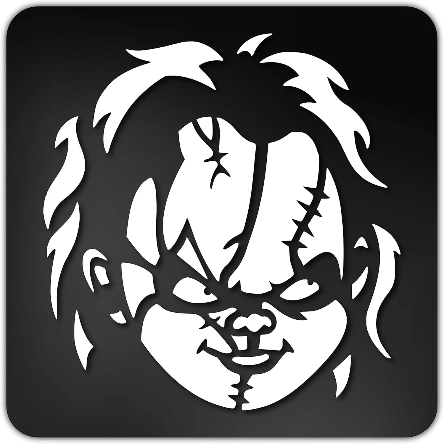 MAZ DISTRIBUTIONS – Chucky Doll Sticker – Vinyl Long Lasting Decal for Window– Removable Waterproof Scary Face Sticker for Waterbottle – Useable Indoor and Outdoor – Easy use for Car and Van – MAZ-405