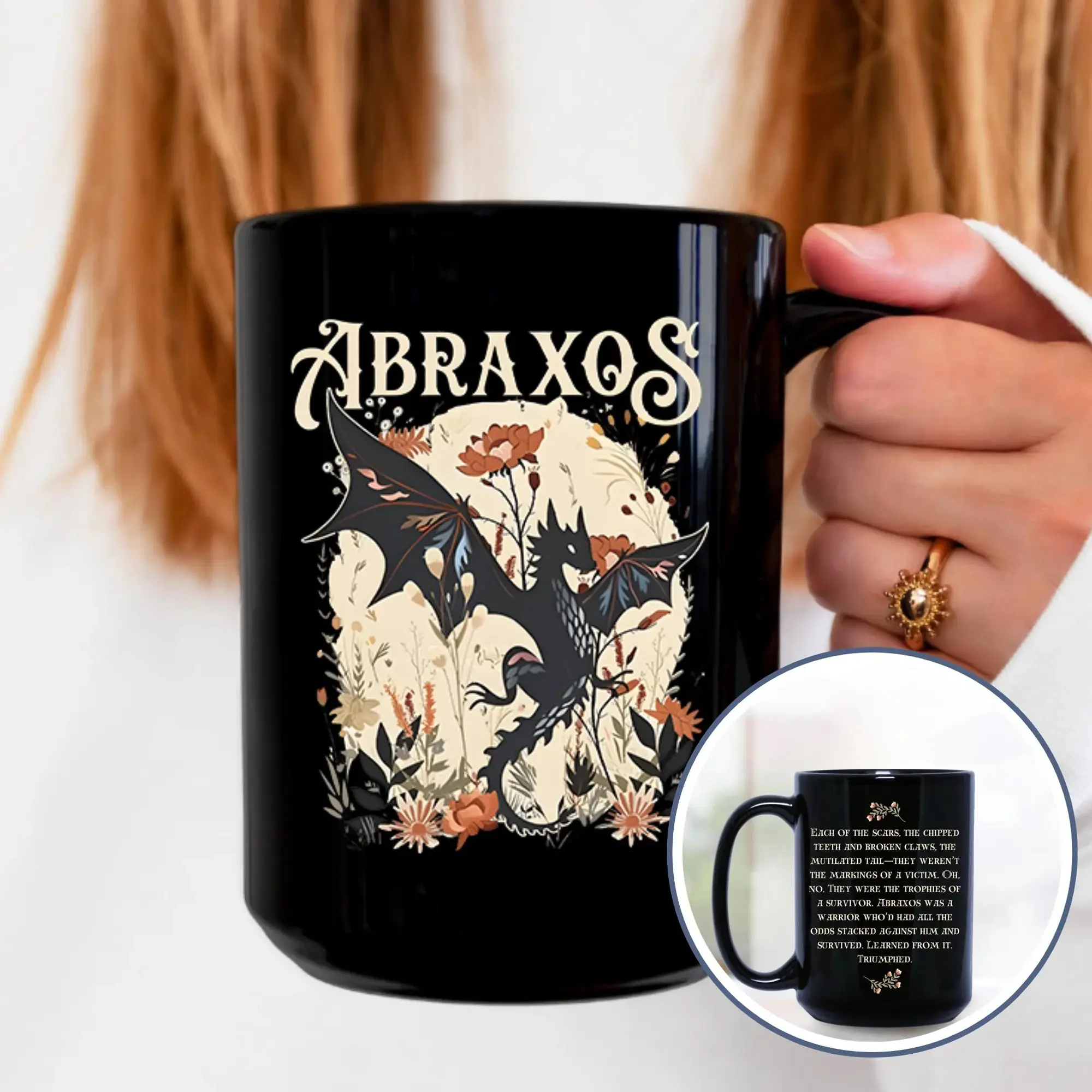 Abraxos Floral Wyvern 2 Sided Mug, Throne of Glass Mug, SJM Merch, Book Lover Gift