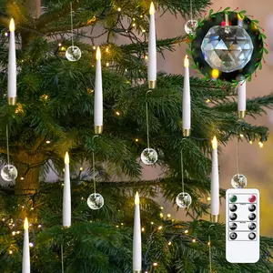 LED Taper Candles with Clear  Ball Hooks, Remote Timer White 12 count Plastic Flameless Candlesticks Flickering  Operated Warm Light for  Party Decor Indoor (0.5" x 6")