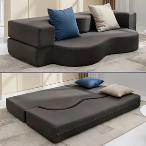 Wave-Shaped Foldable Sofa Bed,Space-saving Transformable Couch Bed for Apartment