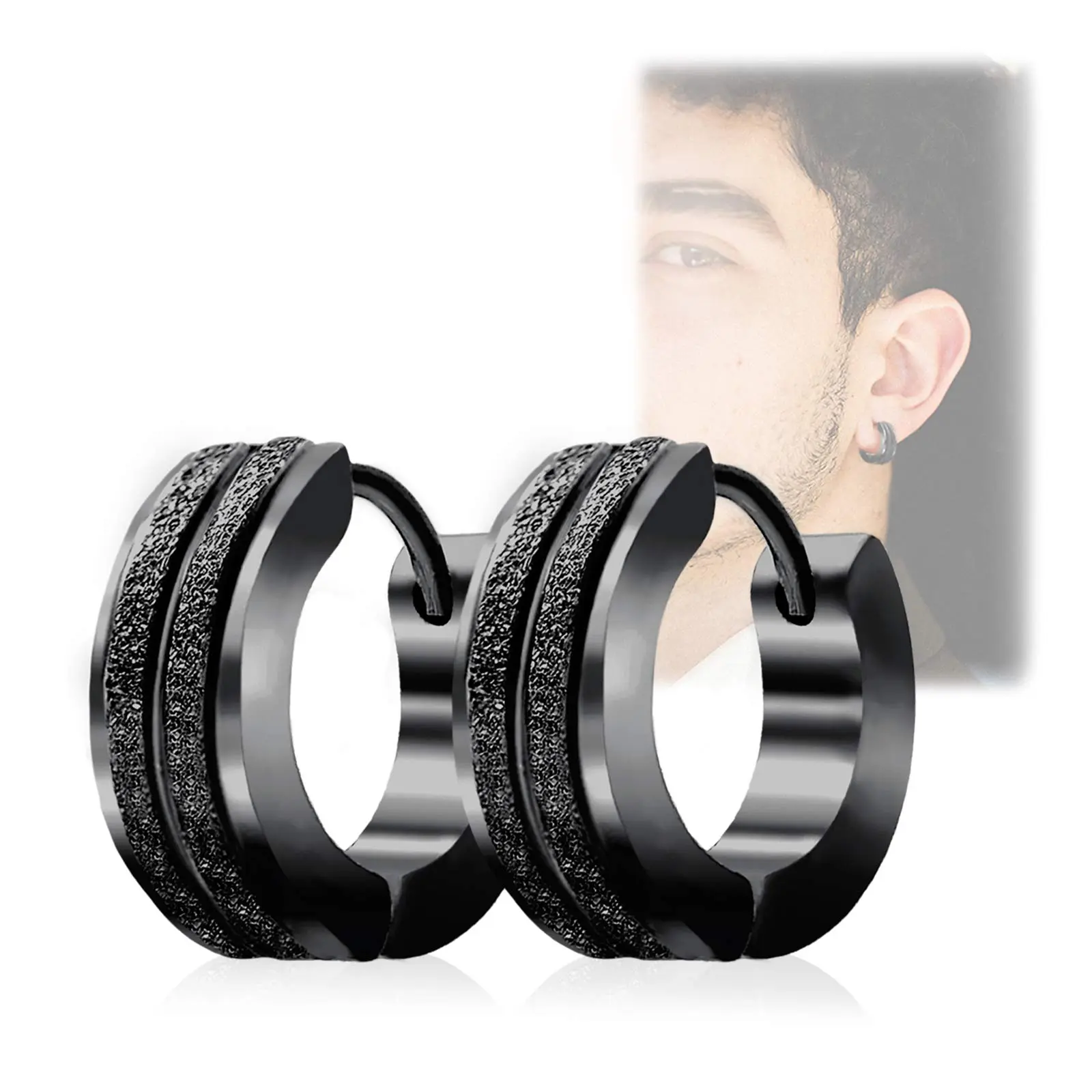 Stainless Steel Hoop Earrings For Men's Women's,Silver/Gold/Black/Blue Hypoallergenic Round Huggie Earrings,Fashion Punk Earrings Piercing Jewelry,Simple Stylish Loop Earring,Gift for Him Her Birthday