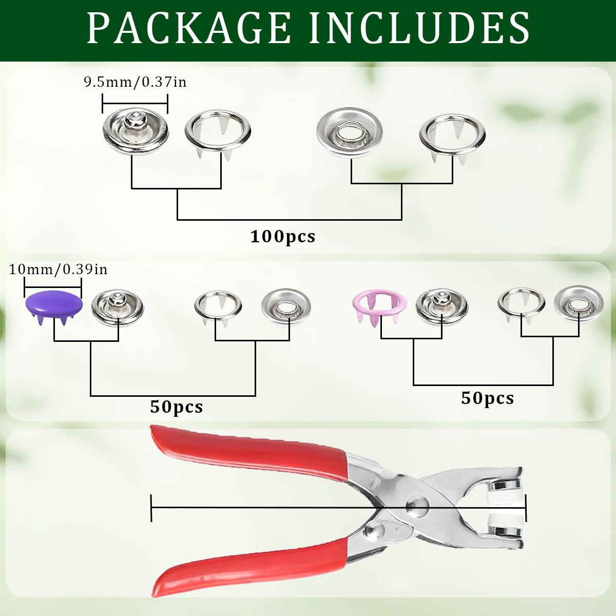 200 Sets 9.5mm Silver Rustproof Hollow Five Claw Snap Buttons Kit with Pliers Press Tool for DIY Crafts, Clothing, Hats Sewing Projects