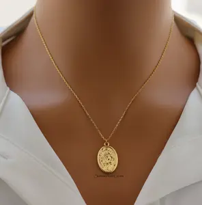 14K Gold Plated St. Joan of Arc Oval Pendant Necklace – Inspirational Catholic Jewelry for Strength and Faith