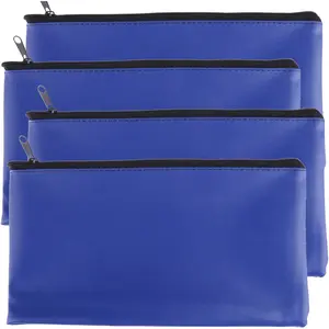 Leatherette Security Deposit Utility Zipper Bank Money Pouch Bags 11x6 inch 4 Pack Blue for Cash Check Wallet Cosmetics Tools
