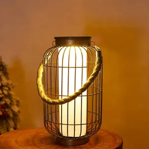 Large Solar  Lantern Outdoor-Heavy Duty Metal Hanging Lights Decorative Solar Table Lamp  for Outside Patio Yard Garden Porch Tabletop Decor (Copper)