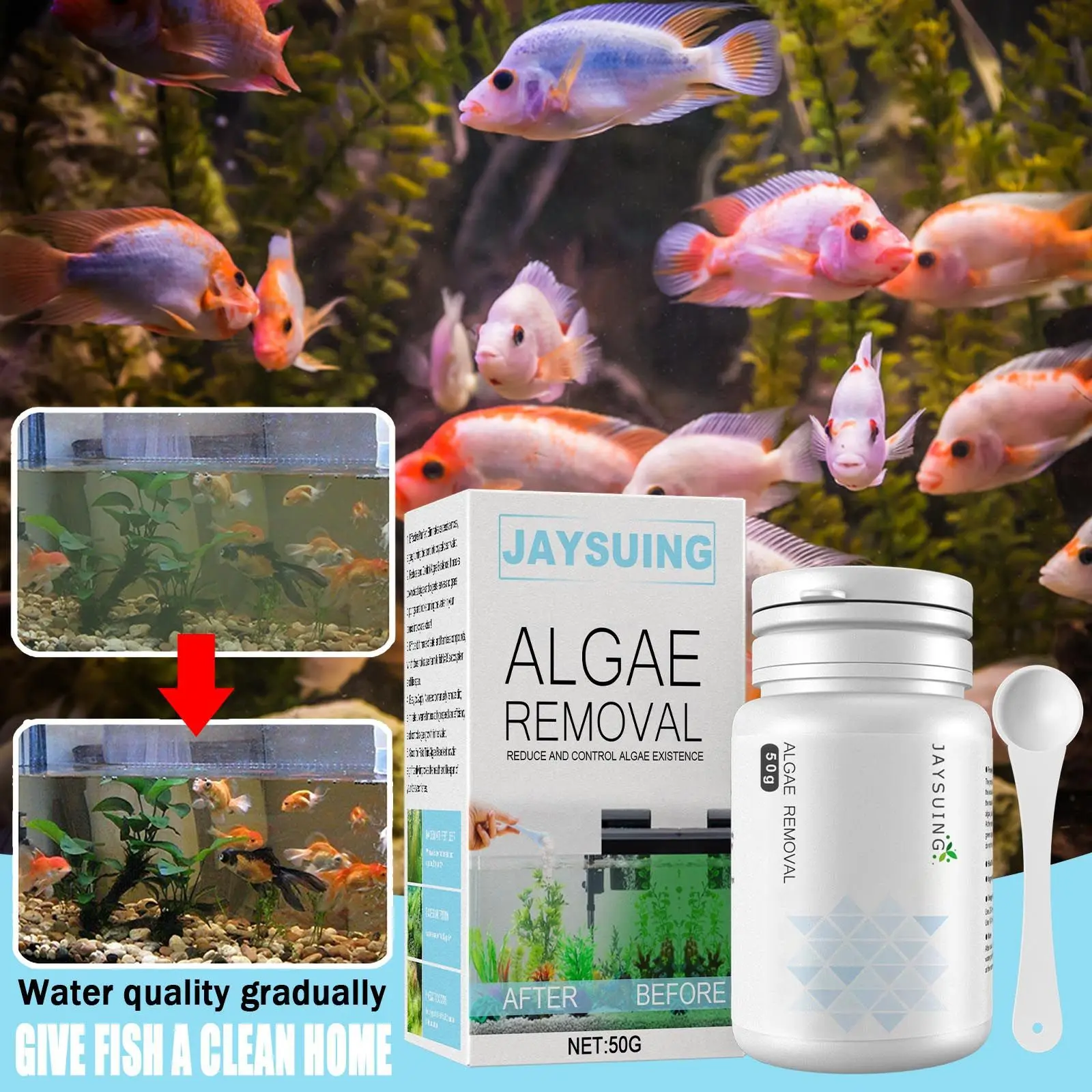 Jaysuing Algae and Moss Remover Green Water and Moss Removal Agent Fish Tank Moss Remover Aquarium Algae Removal Solution